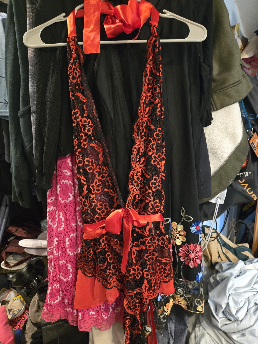 Avid Love Red and Black Lace Lingerie with Satin Ribbon